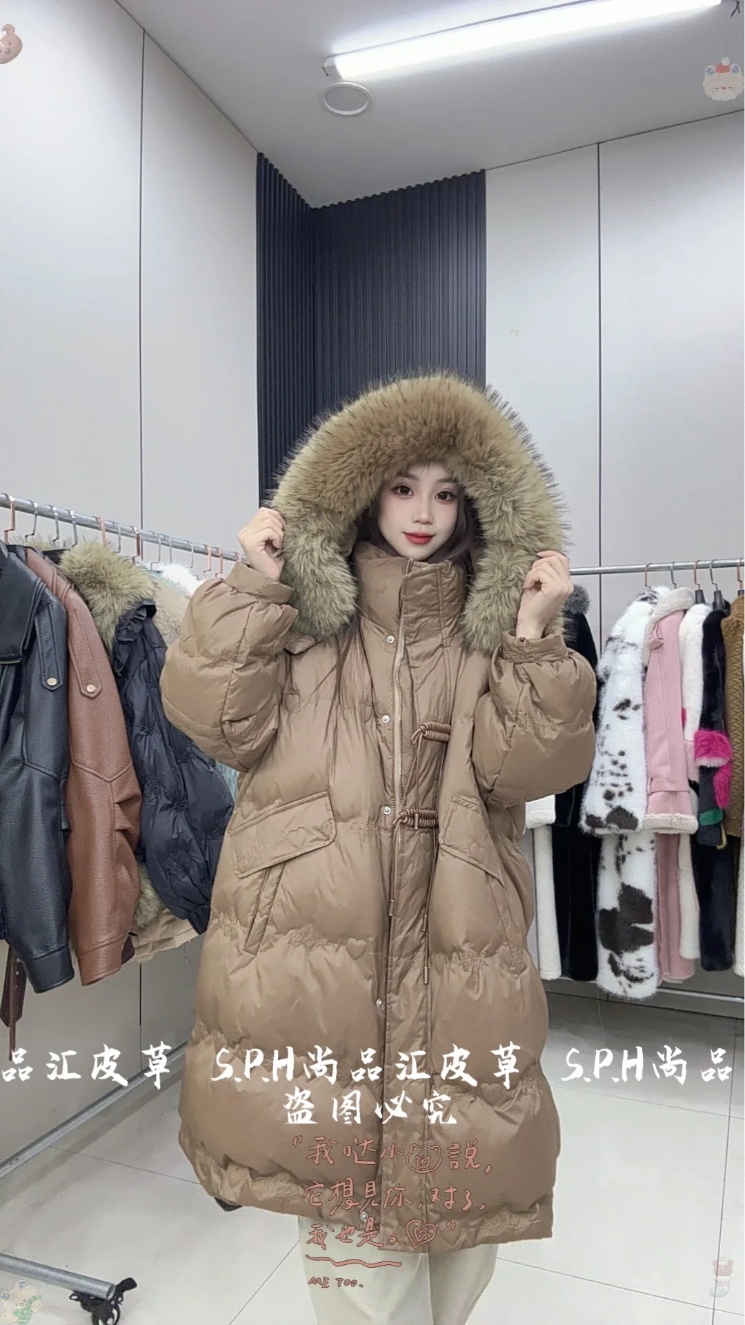 2025 New Winter Women's Mid-Length Down Jacket Hooded Mid-Length Black Warm Jacket Large Fur Collar Down Jacket Women