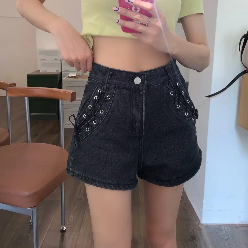 Summer New Casual Denim Shorts Women Korean Style Solid Color Loose Straight High Waist Office Lady Versatile Short Pants Female