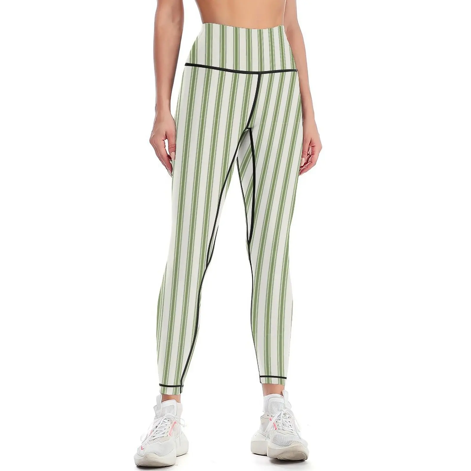 Ticking Green and white Stripes Leggings Golf wear Clothing fitness Women's tights Womens Leggings