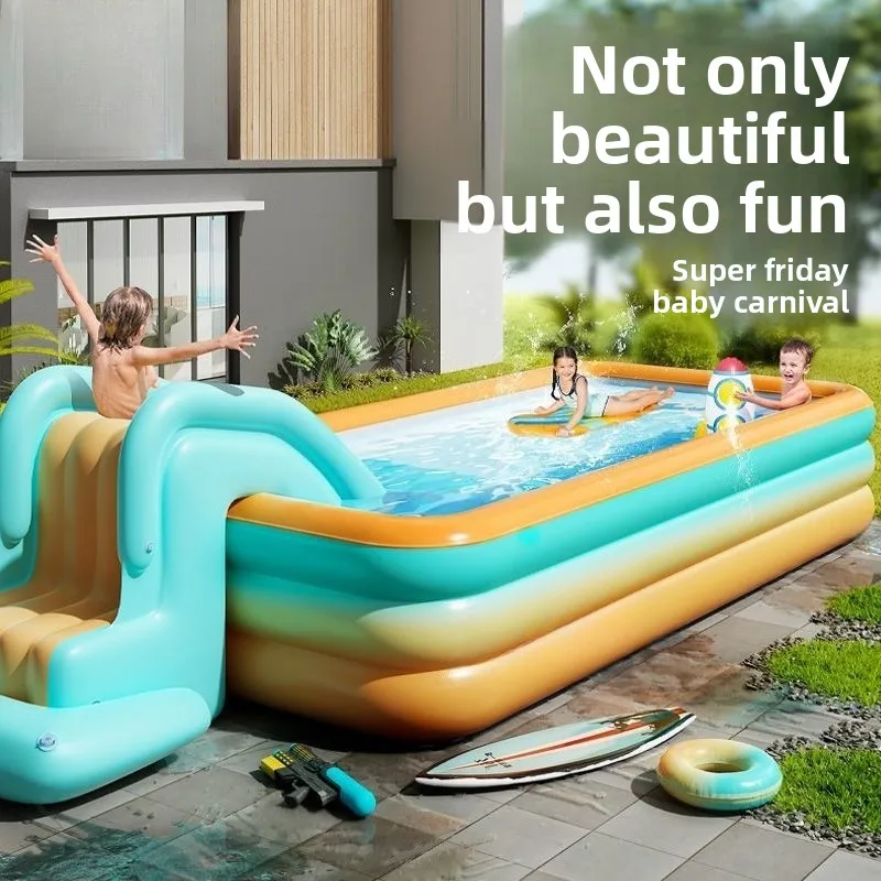 Piscina Inflable Reforzada, Inflado Rápido Inalámbrico, Piscina Familiar Plegable para Niños y Adultos, Juegos Acuáticos para Jardín Exterior