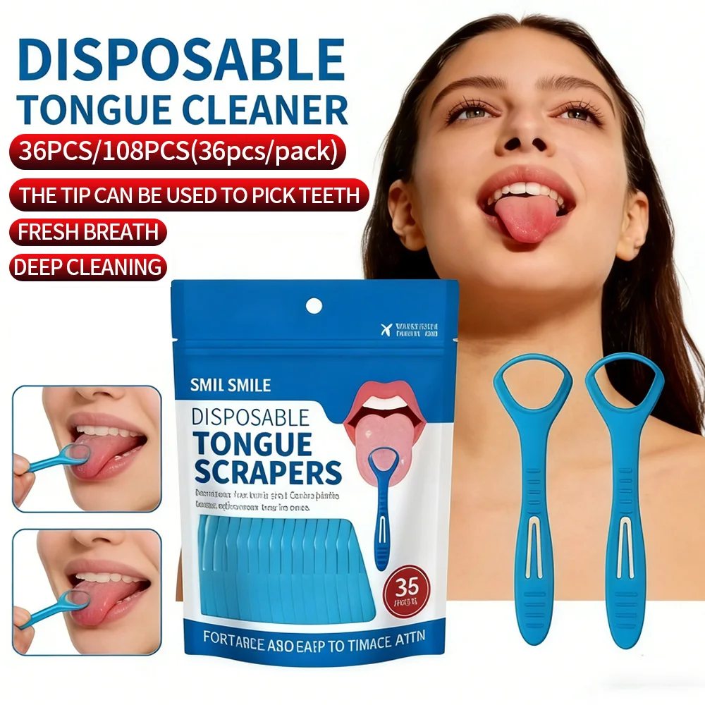 36/108 PCS Portable 2-in-1 Tongue Cleaner Toothpick, Disposable Oral Hygiene Tool for Daily Travel Use