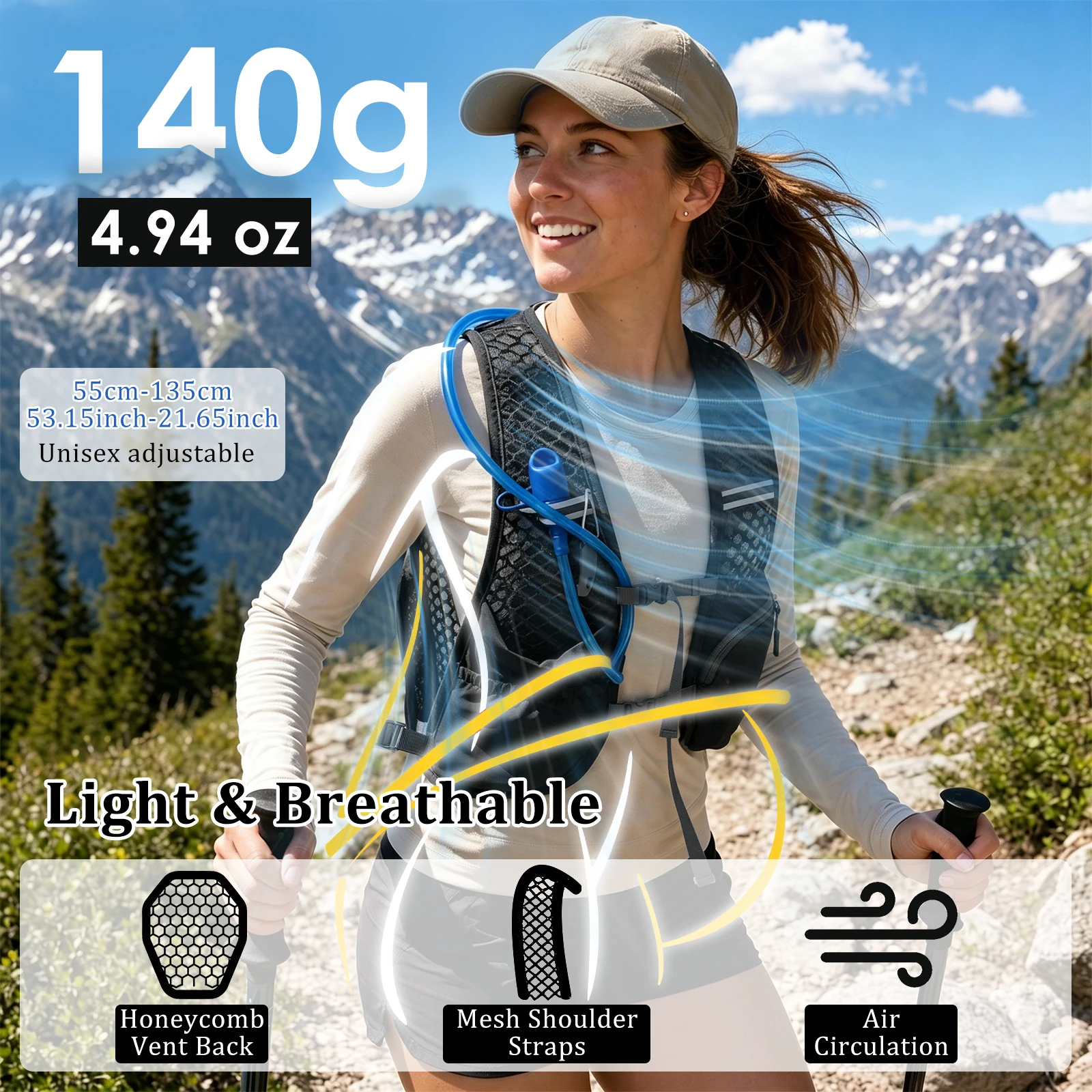 Marathon Trail Running Vest Lightweight Hiking Vest Backpack Reflective Hydration 68 oz Water Bladderr Pack With Phone Pocket