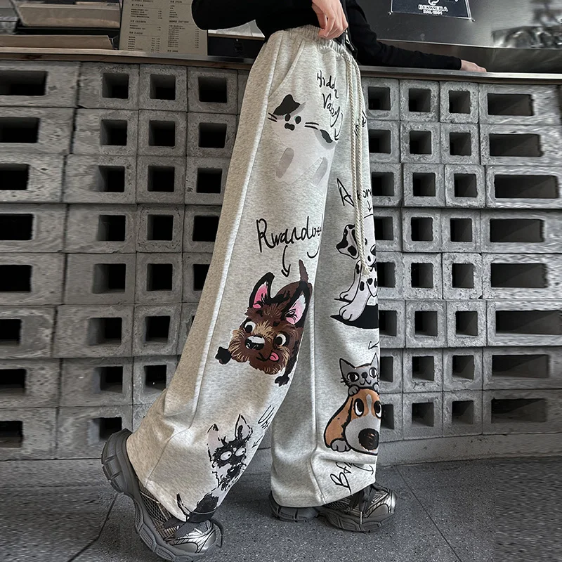 autumn teeenage girls sport printed wide leg pants 4 6 8 10 12 14  junior Casual Cartoon kids trousers children fall clothes