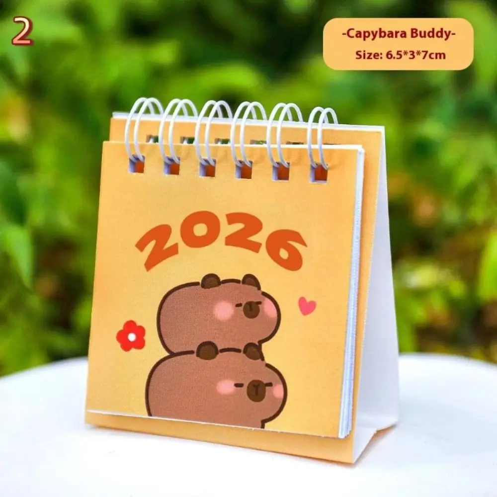 Cute Mini 2026 Desk Calendar Portable Cartoon Office Standing Flip Calendar Coil Calendar Stationery Supplies Accessories