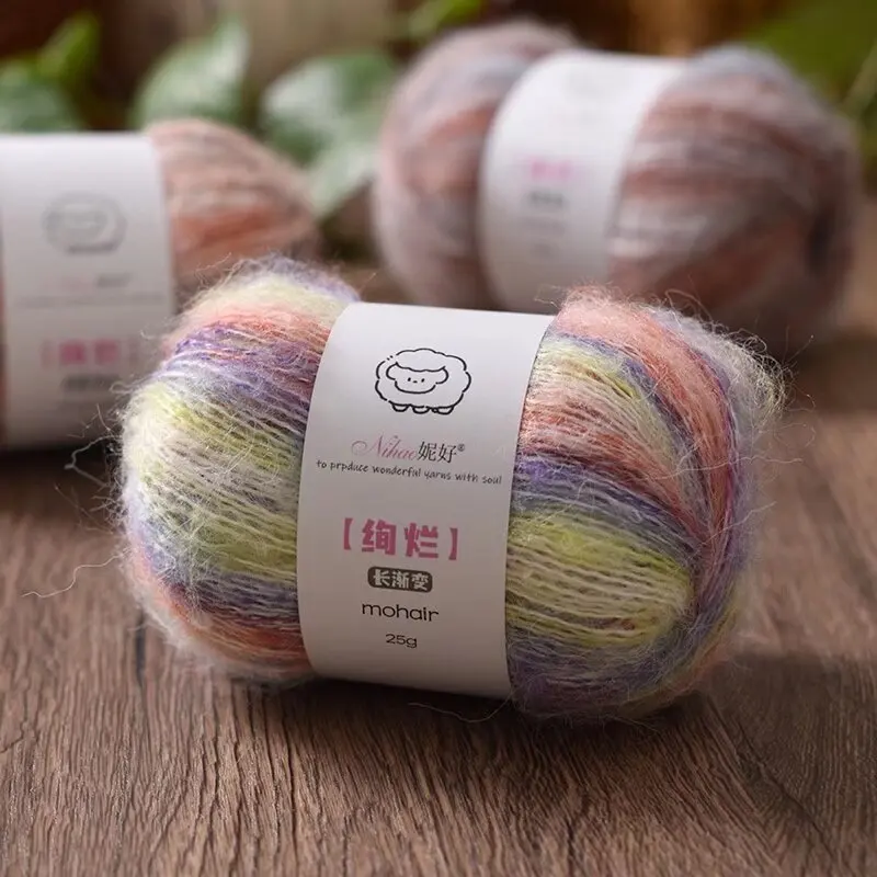 25g Gradient Section Dyeing Smudged Wool Mohair Yarn Spring Autumn and Winter Handmade Knitted Yarn ﻿