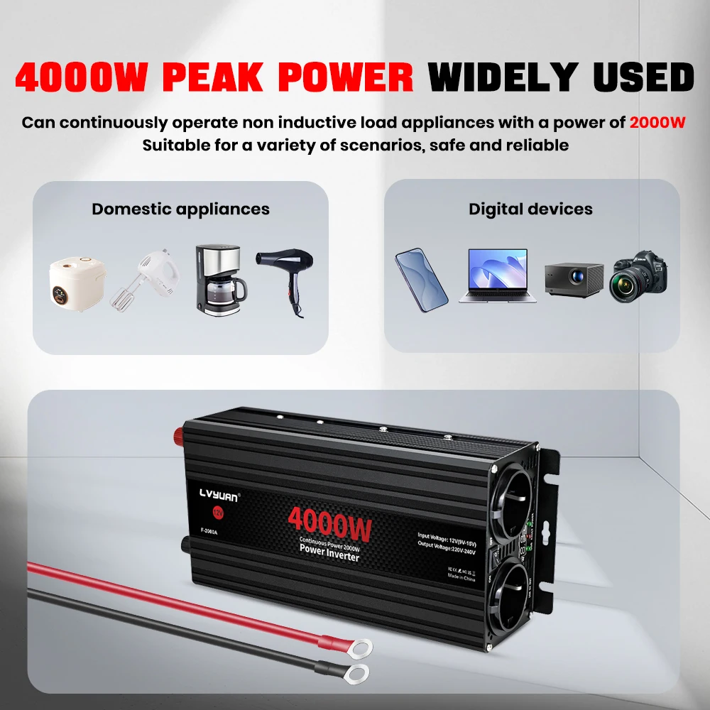 تيار مستمر 12 فولت إلى التيار المتناوب 220 فولت 1500 واط/2600 واط/4000 واط الذروة عاكس الطاقة سيارة محول جهد كهربي 50 هرتز المزدوج USB شحن الاتحاد الأوروبي المقبس للاستخدام المنزلي RV