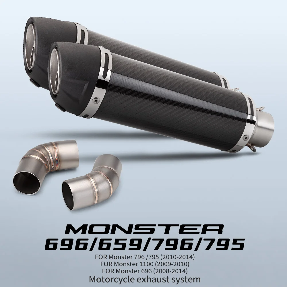 

For Monster 696 695 795 796 1100 Exhaust Pipe Hypermotard 796 Motorcycle Mid Pipe Slip On 51mm Muffler