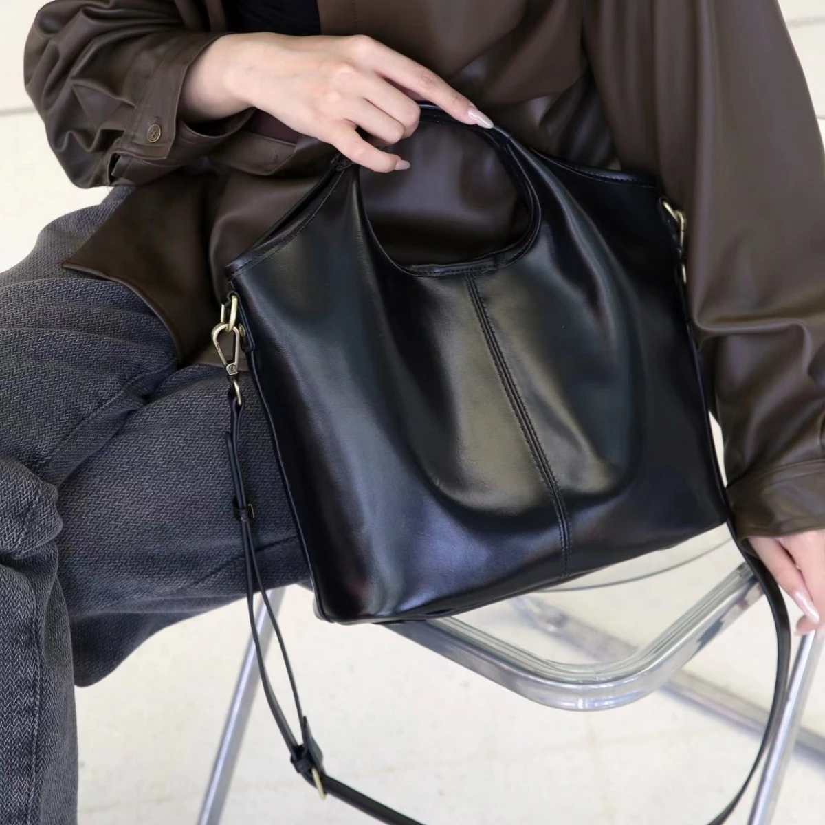 YANATARI Genuine leather woman bag shoulder bag Handbags ladies crossbody bags luxury designer minimalism tote bag Bucket Bag