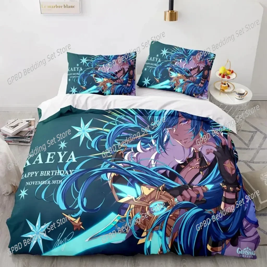 Anime Genshin Impact Xiao SUCROSE Qiqi Bedding Set Single Twin Double Queen King Cal King Size Bed Linen Set