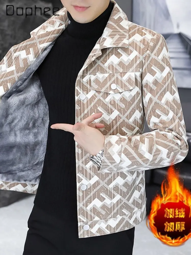 

Autumn Winter New Commuter Style Men's Slim Fit Handsome Short White Khaki Black Velvet Thickened Woolen Jacket