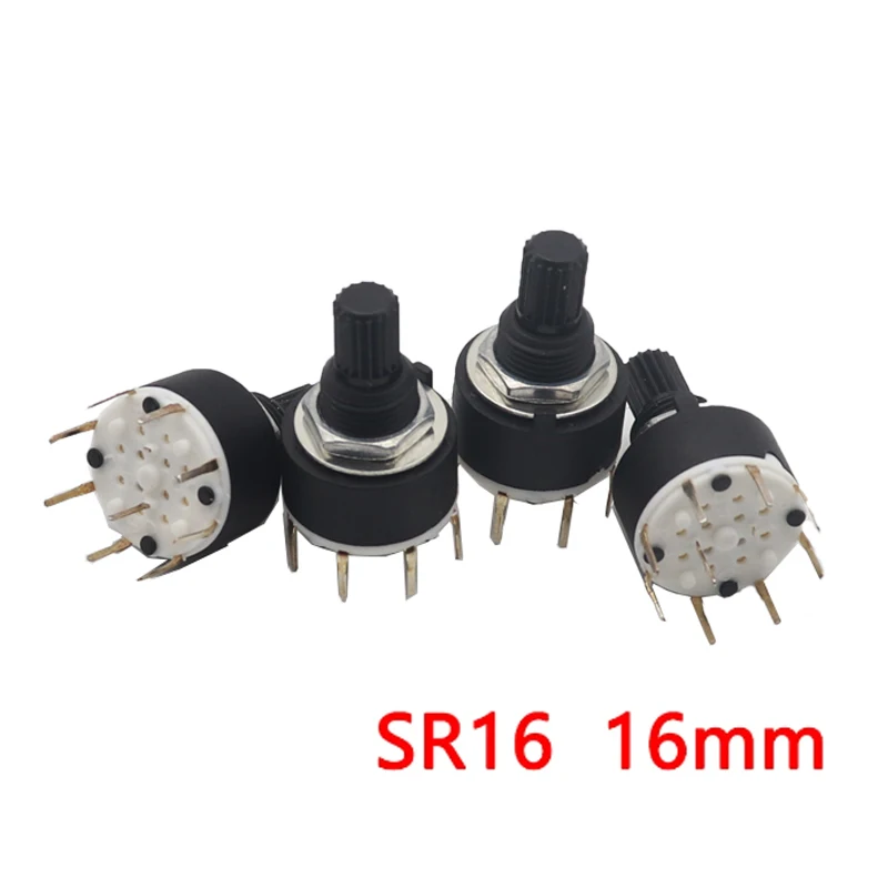 SR16 Plastic 16MM Rotary Band switch 2 Pole 3 4 position 1 Pole 5 6 8 Position Handle Length 15MM Axis band switch wave band