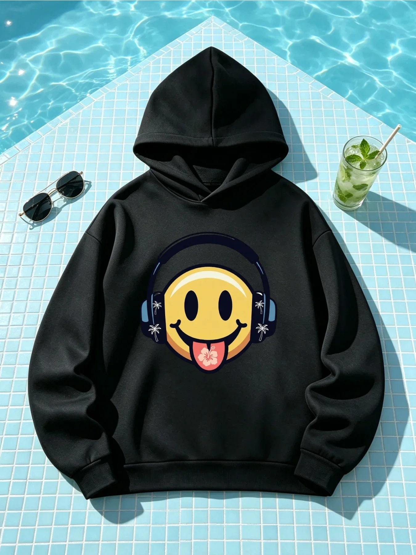[Girls' Funny Hoodie] Girls' Hoodie with Funny Smiling Face Earphone Pattern - Autumn Winter Cute Outfit - Surprise Gift Choice