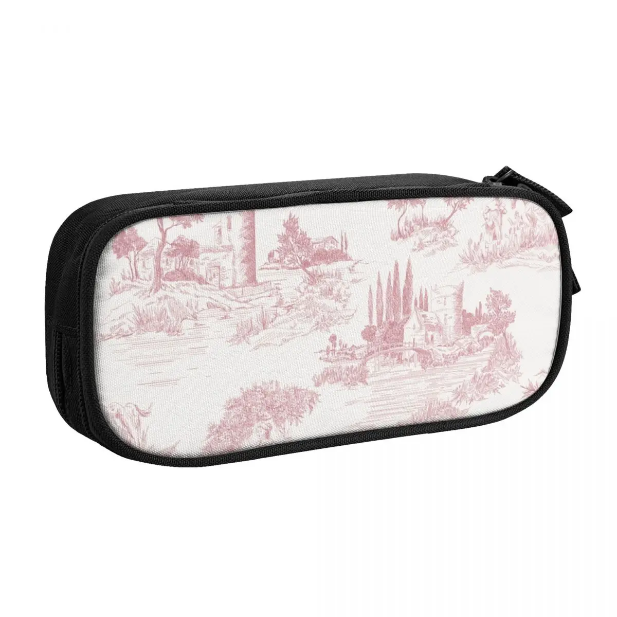 Cute Vintage Toile De Jouy Pencil Cases for Girls Boys Big Capacity Blush Pink White Pencil Box Stationery