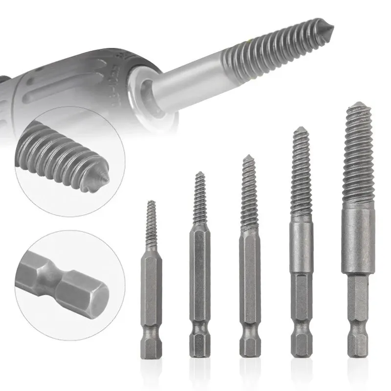 5PC Hexagonal Handle Broken Head Screw Extractor Power Tool Accessory Hexagonal Broken Thread Extractor Thread Set