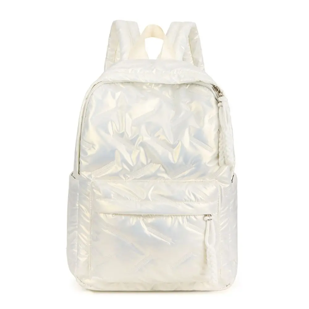 

Elegant Solid Color Space Cotton Backpack Nylon Pleated Bubble Shoulder Bag Knapsack Cloud Student Schoolbag Daily