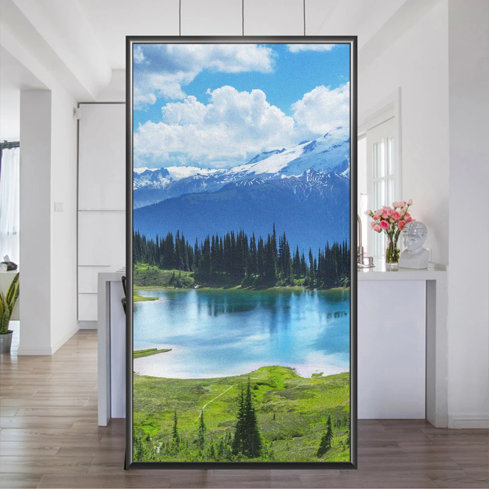 Privacy Windows Film Lake View Pattern Glass Door Decorative Film  Frosted Sun Blocking No Glue Static Cling Windows Sticker