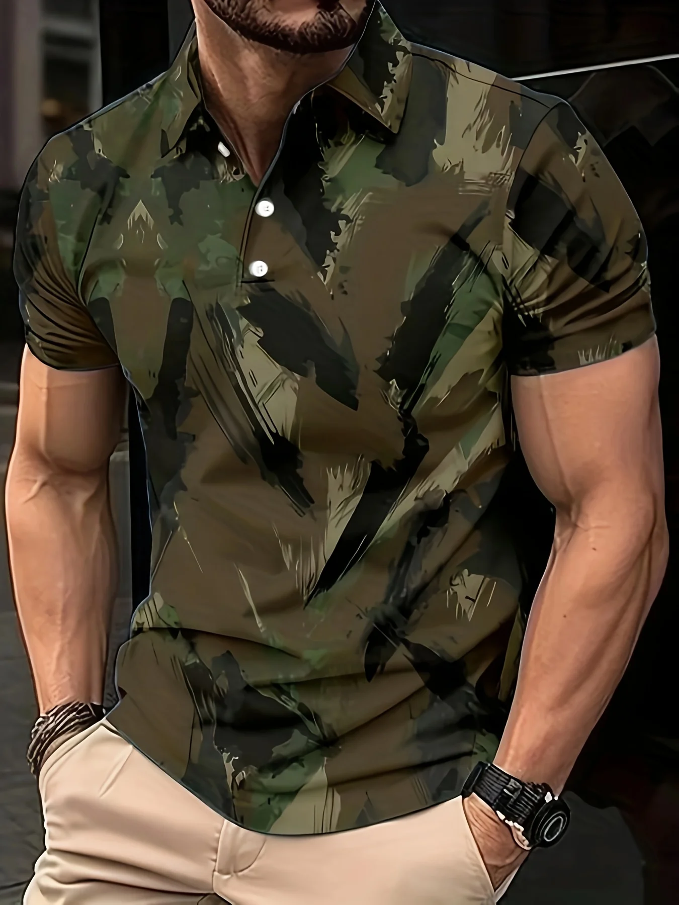 2026 Summer New Style Men's Short-Sleeved Polo Shirt with 3D Camo Pattern Print Street Casual Fashion Comfortable and Soft
