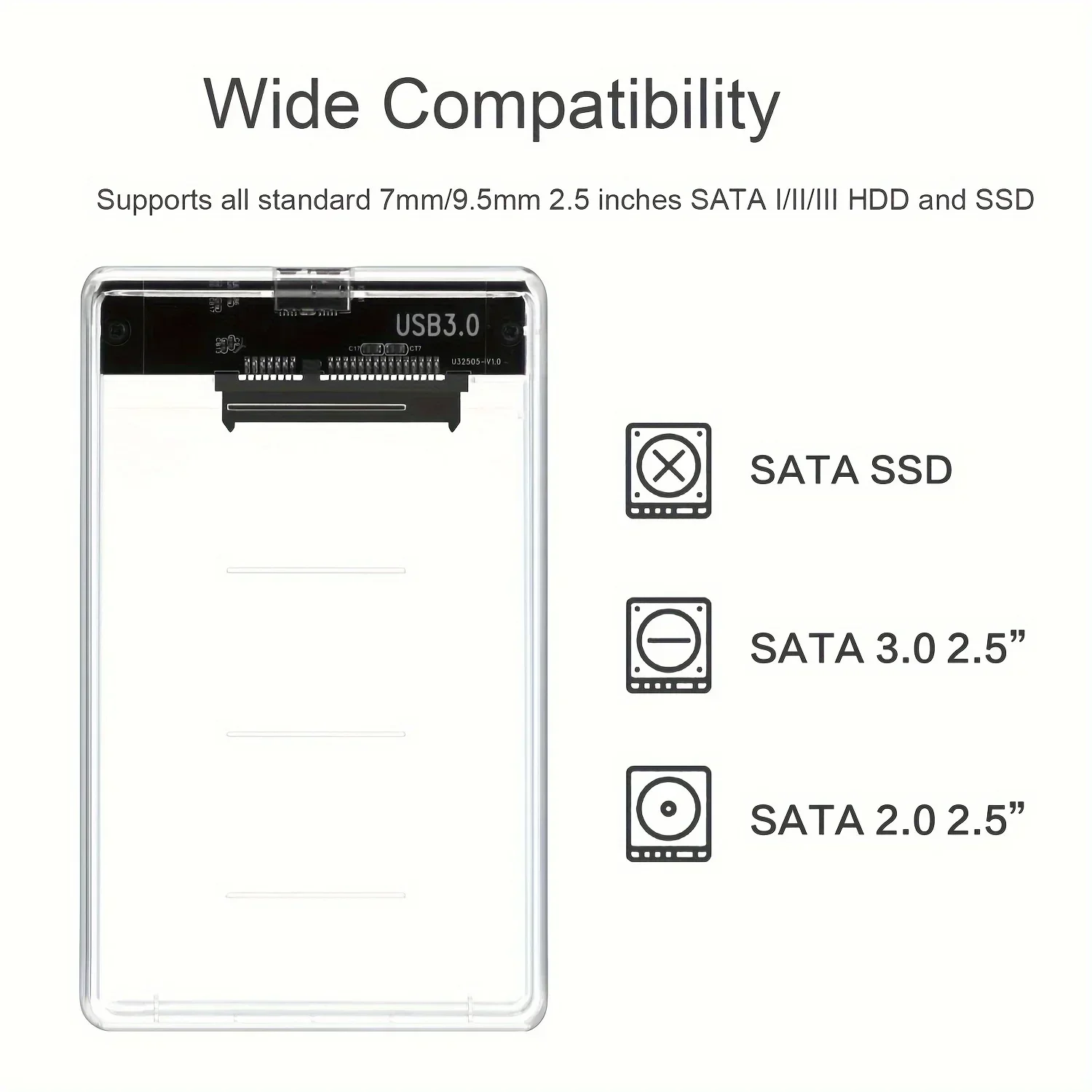 2.5 Inch Transparent HDD Enclosure Case SATA to USB 2.0 Type-C Adapter Portable External SSD Hard Drive Box Tool-Free view 3