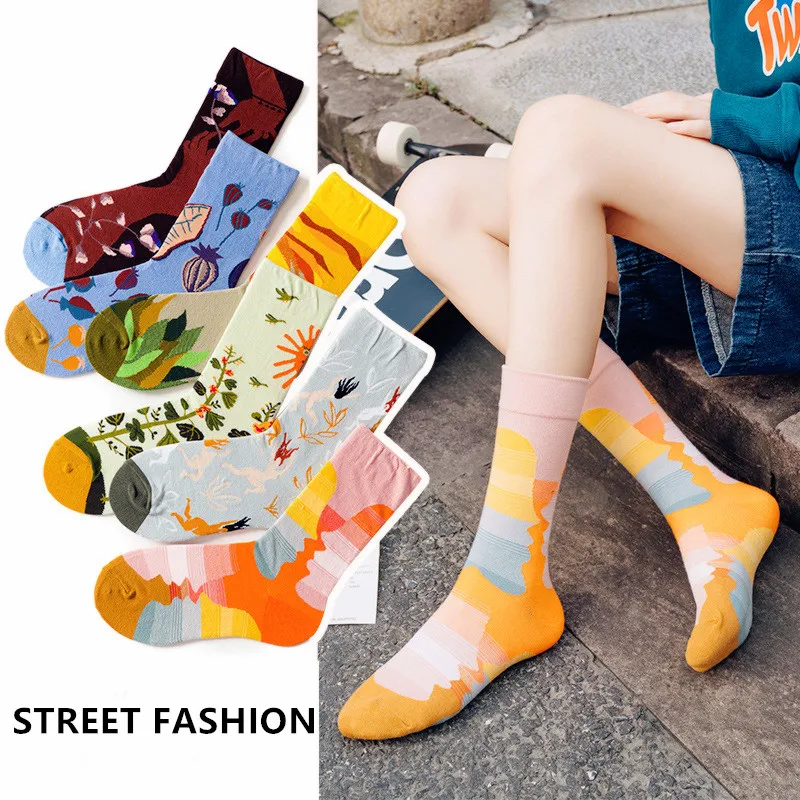 1Pair Harajuku Women Happy Socks Cotton Combed Street Fashion Funny Fantasy Casual Novelty Party Girls Dress Gifts Socks Autumn