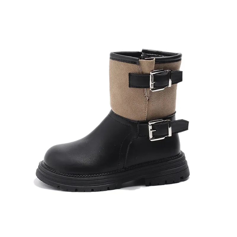 Bottes en cuir à semelle souple pour enfants, chaussures polyvalentes pour filles, style coréen, document de montage tendance, passerelle, mode chic, hiver, nouveau, 2024