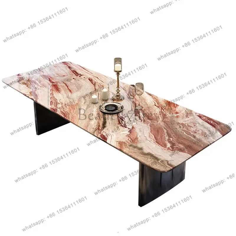 

LXNatural household luxury stone dining table light luxury high-end marble dining table rectangular villaSSS
