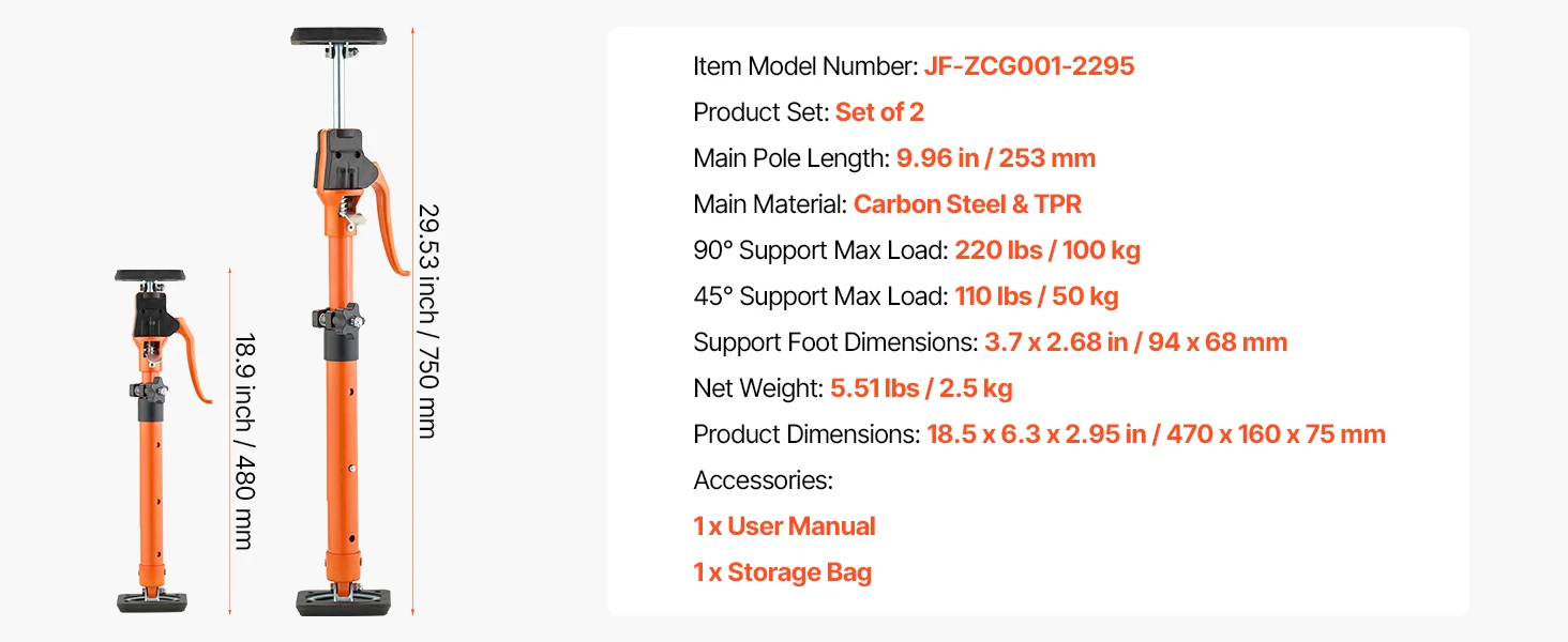 SucceBuy 2-Pack Cabinet Jack Support Pole Steel Telescopic Quick Support Rod Adjustable 3rd Hand System for Lifting Cargo Bars