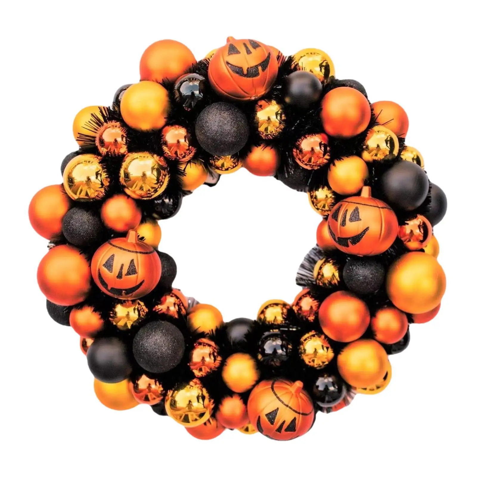 

Pumpkin Halloween Wreath Round 15.7inch Artificial Wreath Front Door Wreath for Party Indoor Outdoor Centerpiece Porch Fireplace