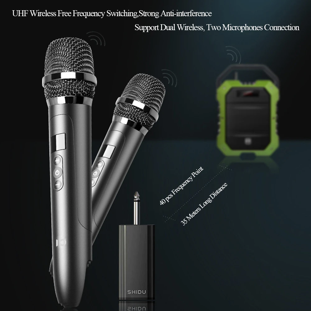 SHIDU UHF Handheld Wireless Microphone with 3.5/6.5mm Plug Receiver Karaoke Mic for Home Party Stage PA System Speaker Amplifier