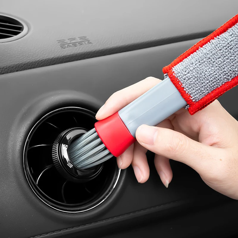 Cepillos de doble cabezal para coche, limpieza de ventilación, acondicionador, rejilla, plumero, limpiador de detalles automático, herramientas de