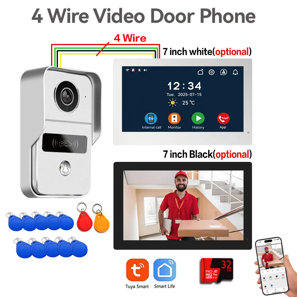 

New 7 Inch 1080P Touch Screen TUYA Wifi Video Doorbell System Doorphone Door RFID Unlock Camera Video Intercom Access Control