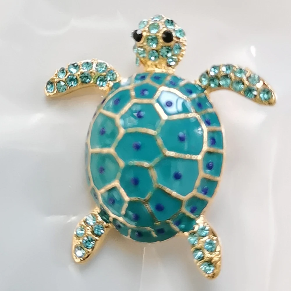 Animal Turtle Brooch Cute Shinning Rhinestone Enaml Pins Casual Brooch Pin Gifts