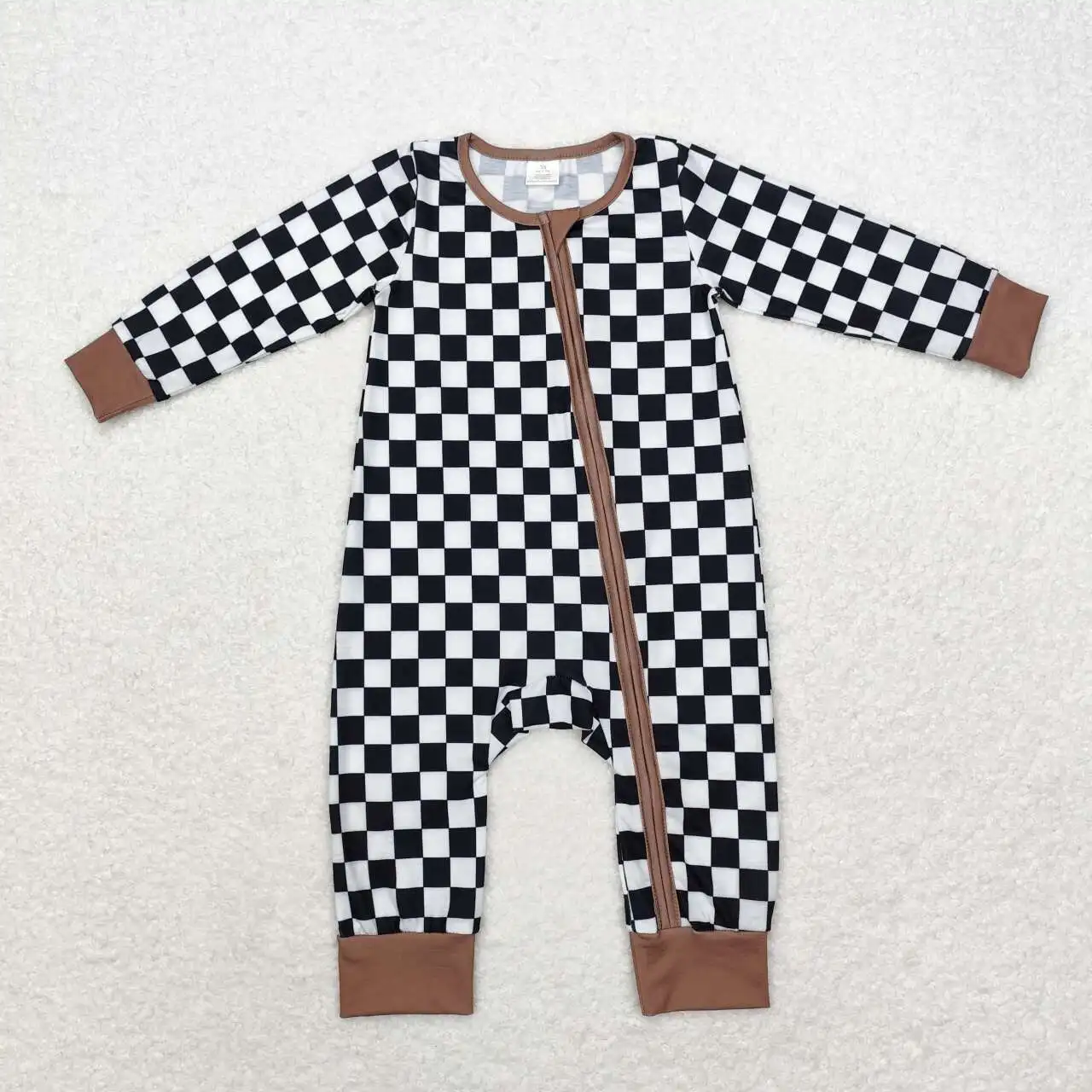 RTS Infant Boutique Wholesale Clothing Baby Boys Black Checkered Color Zippy Rompers Holiday Winter Bamboo Sleepers