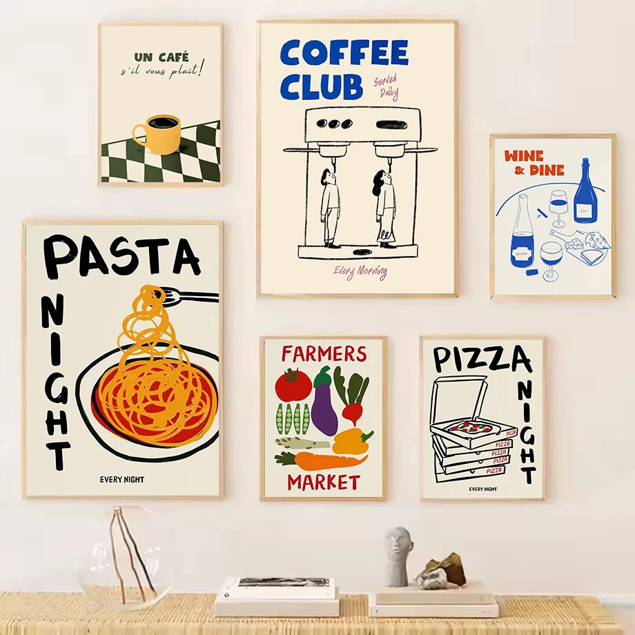 Modern Trendy Espresso Good Morning Coffee Kitchen Food Abstract Illustration Poster Canvas Painting Wall Art Picture Home Decor