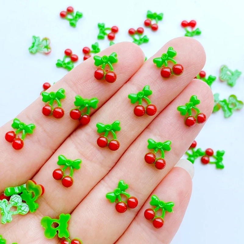 100pcs 3D Resin Nail Charms Cherry Series Stars Nail Parts Accessories Kawaii DIY Nail Art Decoration