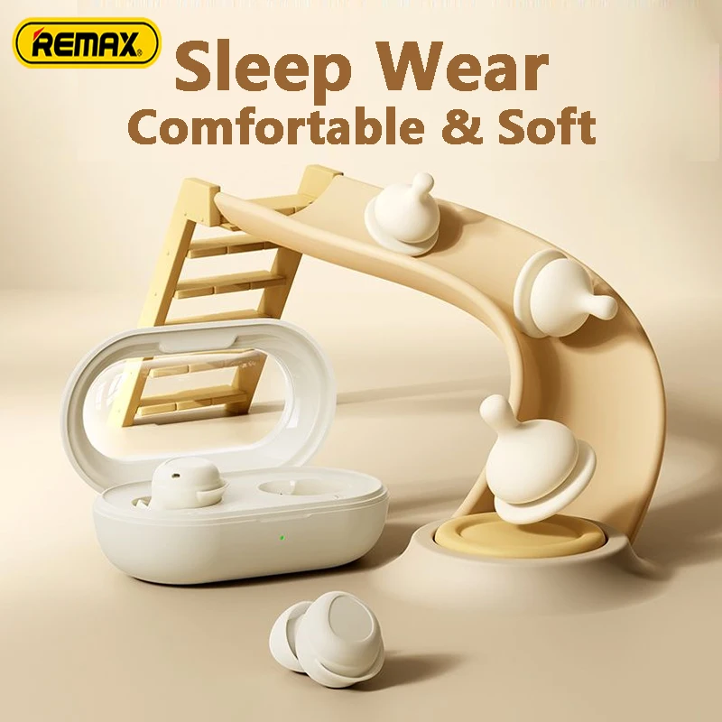 Remax Small Soft Wireless Sleep Earphones Bluetooth 5.4 Noise Cancelling Reduction With Micphone Touch Contorl  for Travel Sleep