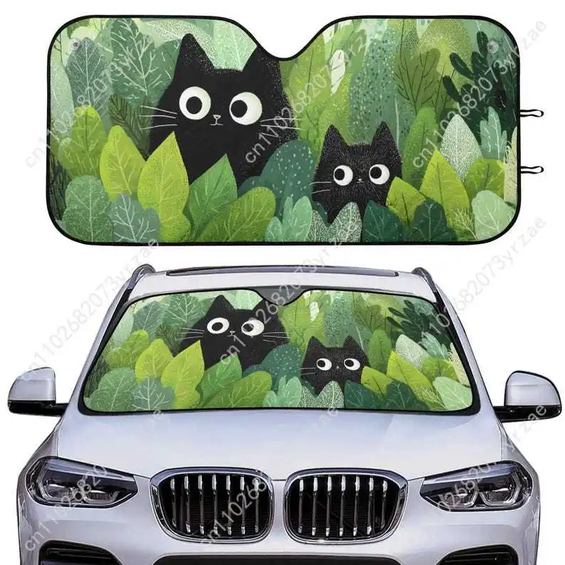 

Black Cats Car Sun Shade Good Heat Insulation Effect Windshield Sunshade Portable Waterproof Easy Clean Car Accessory