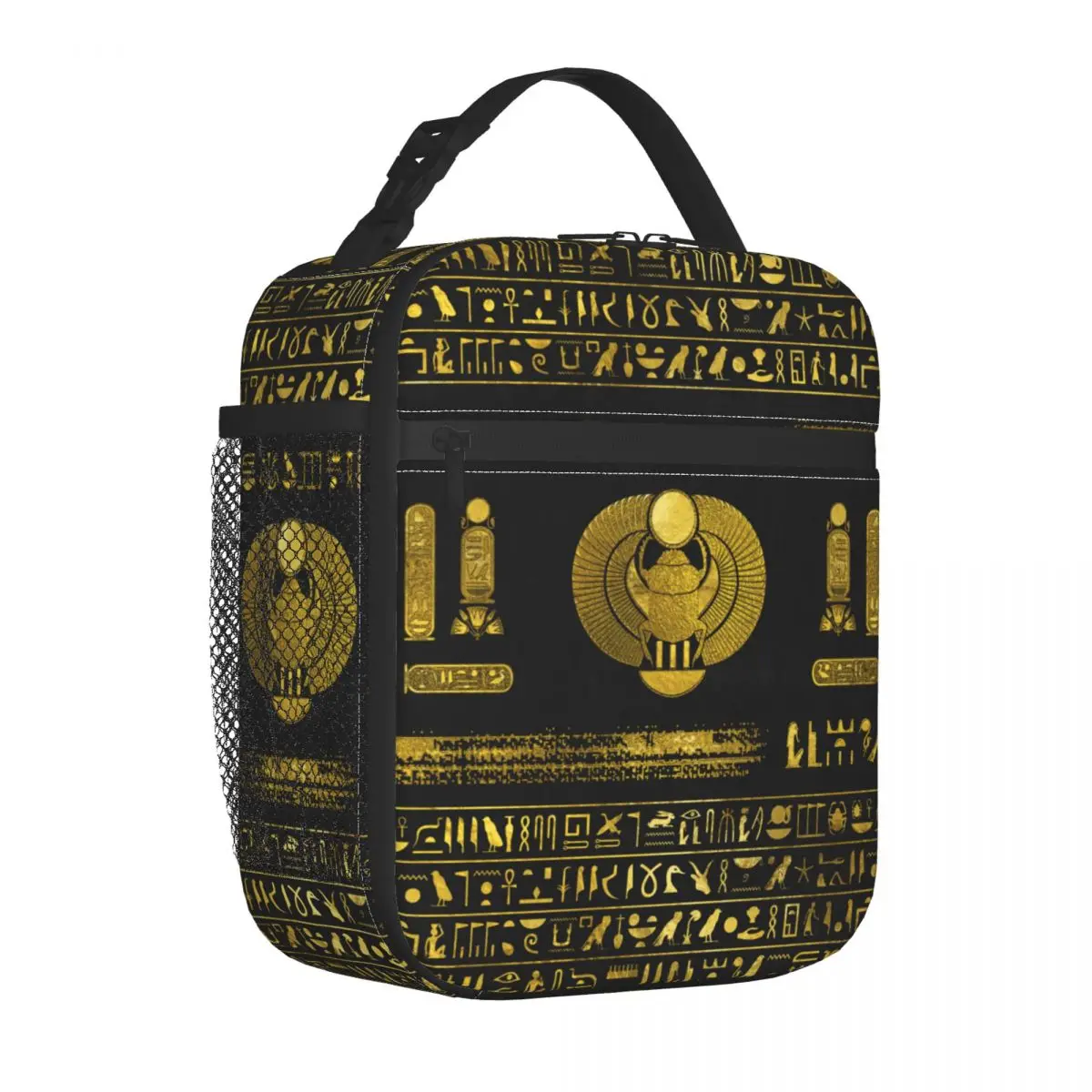 

Golden Egyptian Scarab Insulated Lunch Tote Bag Egypt Pharaoh Ethnic Food Box Portable Thermal Cooler Bento Box School