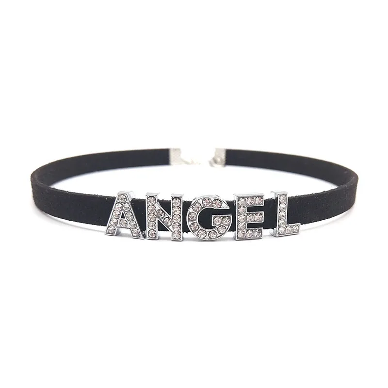 Harajuku Strass Brief ICH liebe PAPA Choker Halskette für Frauen Nach Name Halsketten Leder Kragen Cosplay DIY Schmuck