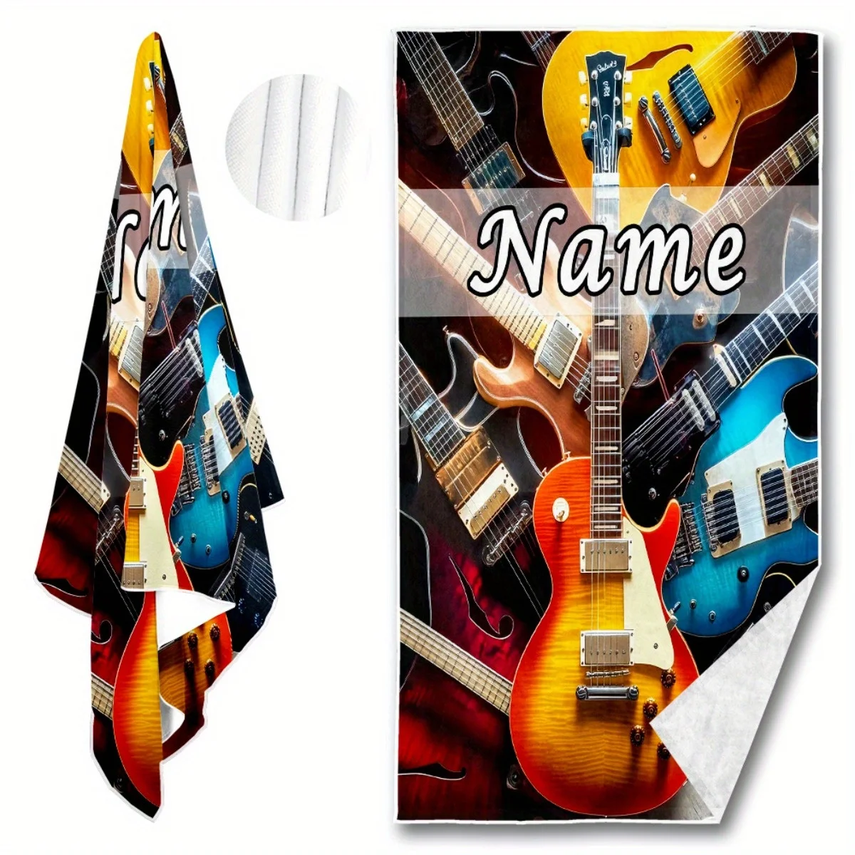 Custom Guitar Beach Towel Personalized Name Photo 160x80cm Microfiber Bath Towels All Season Soft Absorbent Blanket