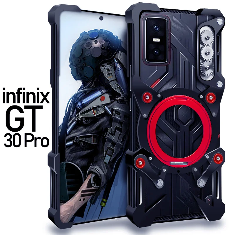 

Luxury Hollow Metal Case For Infinix GT 30 Pro Cover Infinix GT30 Pro Aluminum Bumper Built-in 360° Bracket With Protector
