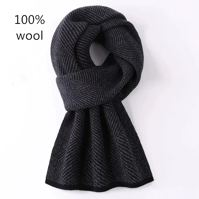 

100% Pure Wool Men's Scarf - Autumn Winter Thickened Knit Warm Versatile Gentleman Scarf Gift