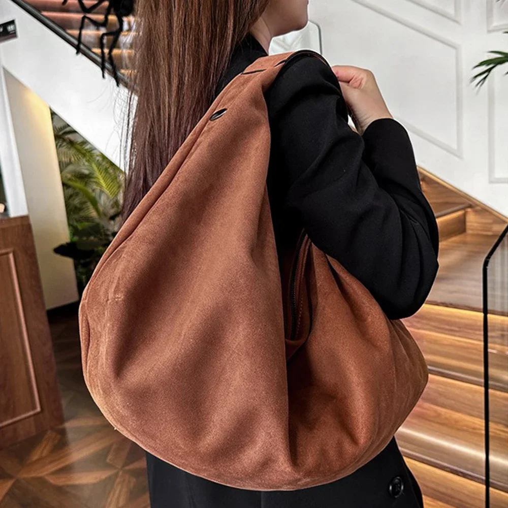 

Vantage Faux Suede Tote Half Moon Women Shoulder Bag Casual Soft Hobo Handbags and Purses Large Capacity Shopper Female Clutch