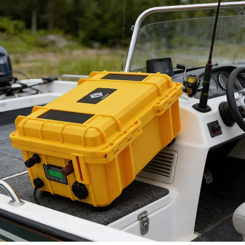 12V 50Ah‑200Ah Deep Cycle LiFePO4 Battery with Charger, Marine Waterproof, Built‑in BMS, Ideal for Trolling Motor, Fishing Boa
