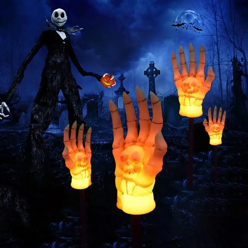 

Lighted Skeleton Arm Stakes Halloween Skeleton Hands Light Decoration Waterproof Creepy Halloween Decor Horror Light-up Skeleton