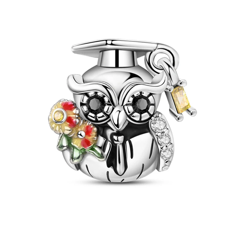 S925 Silver Color Graduation Certificate Bachelor's Hat Graduation Series Charms Beads Fit Pan Original Bracelets DIY Jewelry image 3