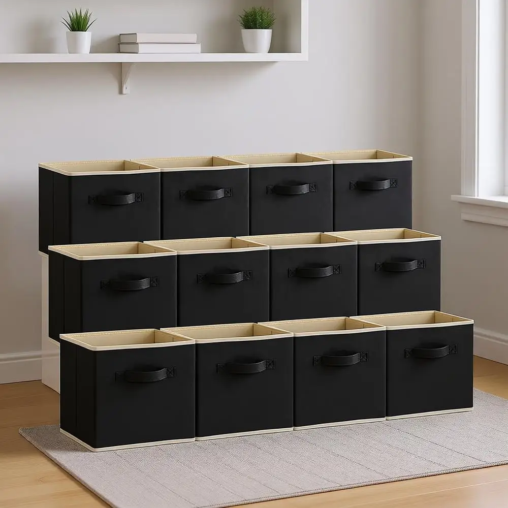 

12 Packs 11 Inch Foldable Fabric Storage Baskets with Handles for Home Organizers