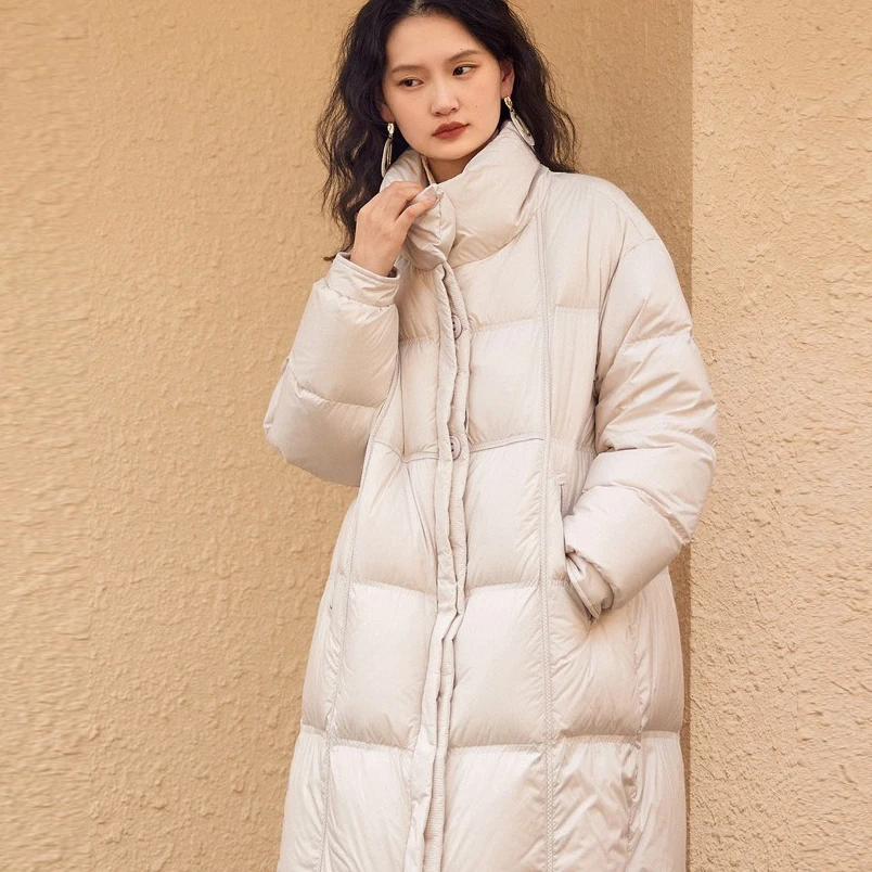 

Stand Collar Thicken Warm Pocket Down Jacket 2023 Women Solid Color Office Lady Down Jacket Loose Casual White Duck Down Jacket