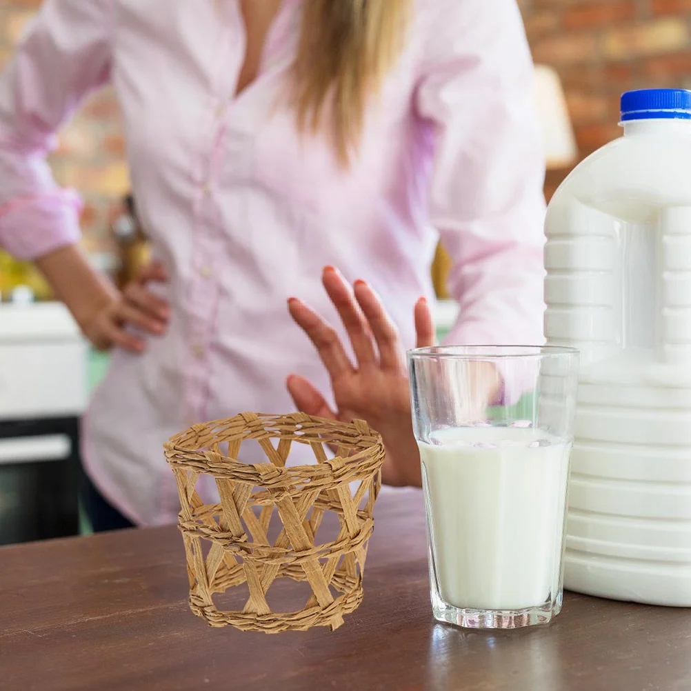 

4pcs Straw Woven Cup Sleeves Heat Resistant Insulated Protective Covers For Glass Bottles Non-Slip Drinking Cup Accessories