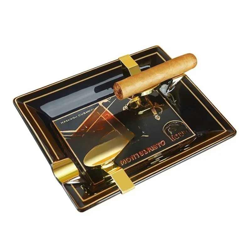 Cigar ashtray Premium bone china 2-person household trend ashtray with metal bracket