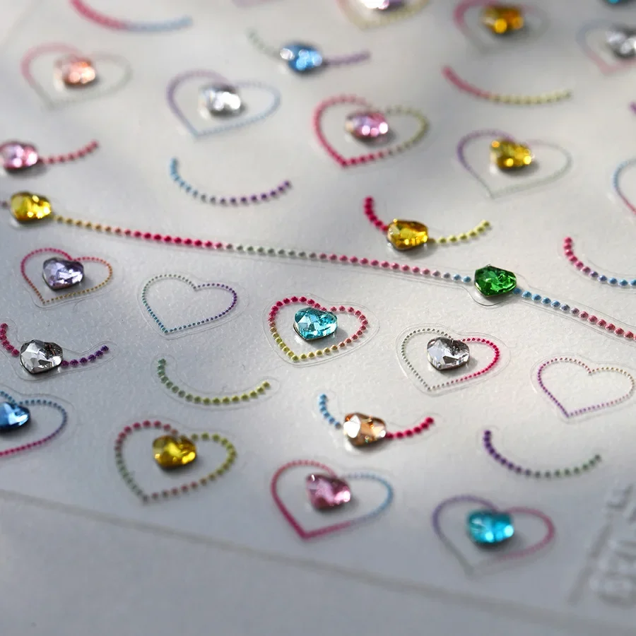 

Colorful 5D Love Heart Shaped Gemstone Diamond Nail Art Stickers French Style Rhinestone Adhesive Delicate Chic Manicure Decals